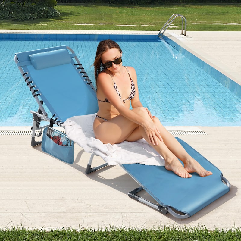 Outdoor Adjustable Lounge Chair Folding Tanning Chair with Pillow