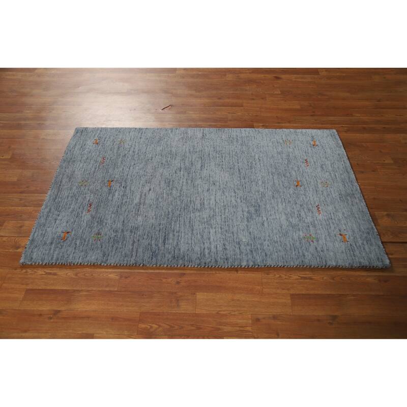 Tribal Blue Gabbeh Indian Rug Hand-Knotted Wool Carpet - 3'0" x 4'11"