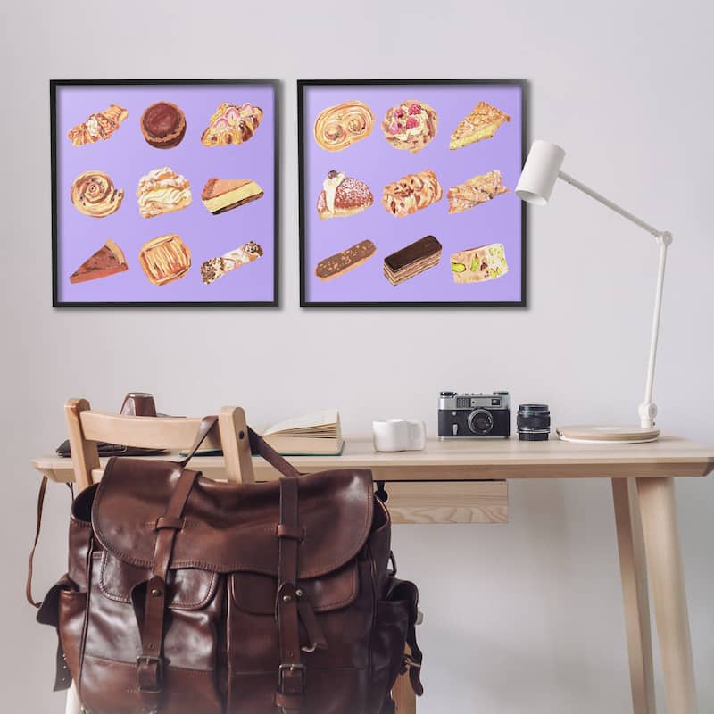 Stupell Various Pastries on Purple Framed Giclee Art Design By Melissa Wang (Set of 2)