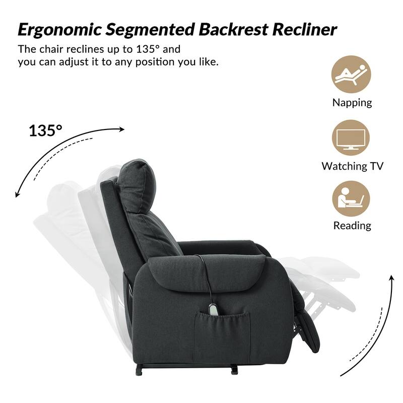 Irene Modern Lift Assist Power Recliner with Wired Controller and Side Pocket by HULALA HOME