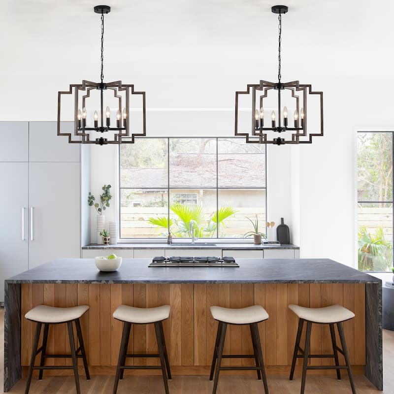 Elegant retro 6-light metal semi-openwork lampshade with adjustable height suspension rod suitable for multiple different spaces