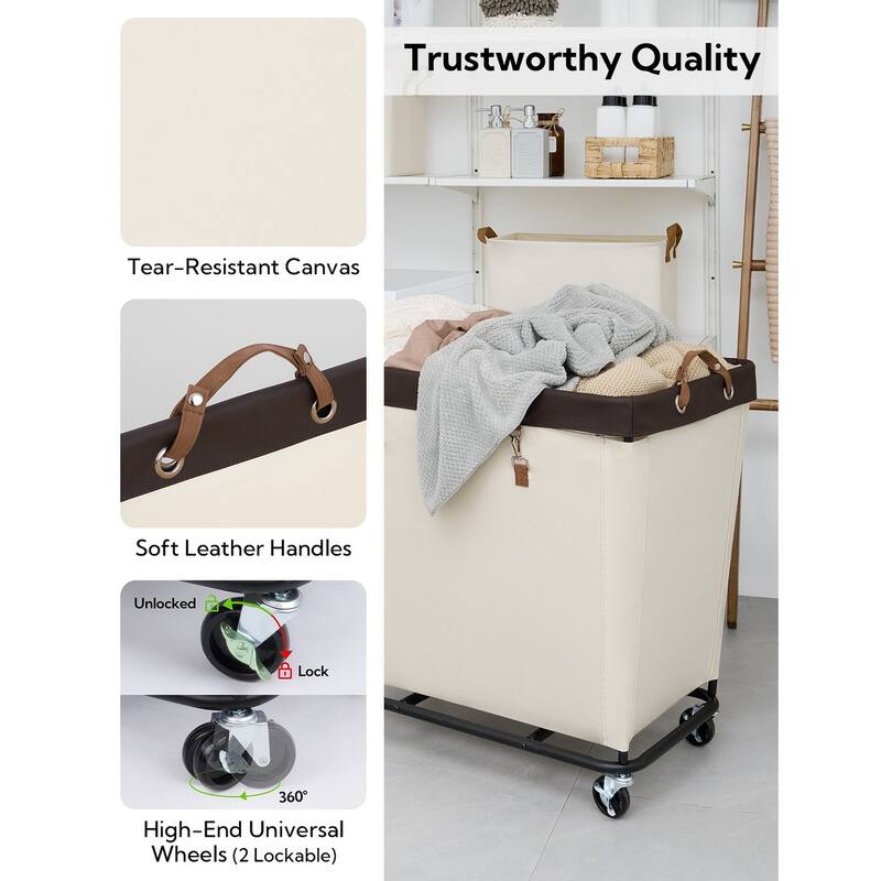 Large Laundry Hamper with Wheels, 320L Canvas Laundry Basket for Hotel, Home, Closet, Dorm
