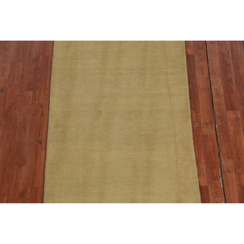 Hand Knotted Oriental 100% Wool Carpet Modern Solid Yellow & Gold Gabbeh Runner Rug - 10' 0'' X 3' 0''