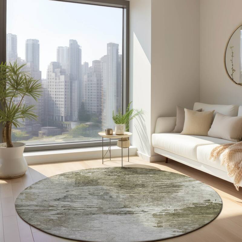 Machine Washable Indoor/ Outdoor Chantille Abstract Ombre Rug - Taupe - 8' x 8'