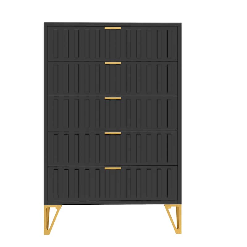 Moasis 5-Dressers Black Storage Dresser with Gold Legs