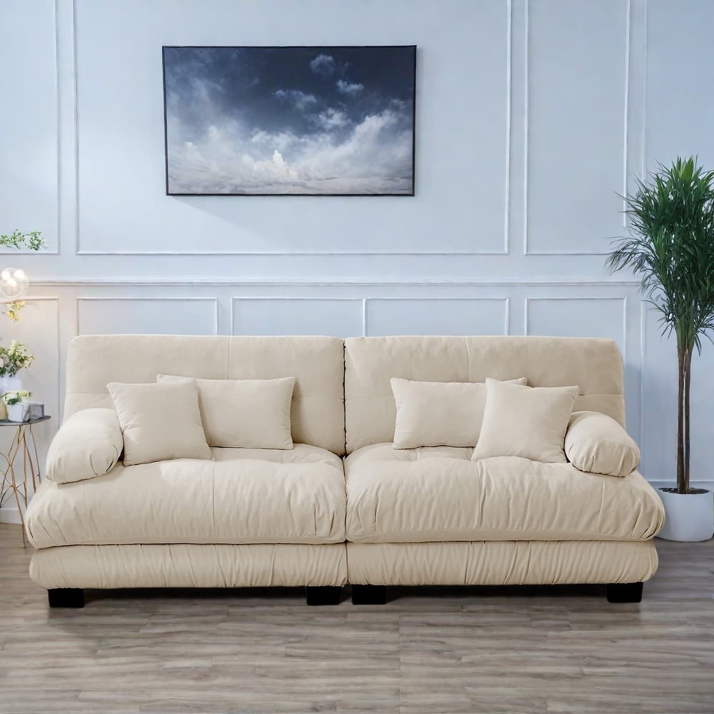 94.4" Chenille 3-Seat Sofa with Round Bolster Armrests, Deep Seat Cushions for Living Room