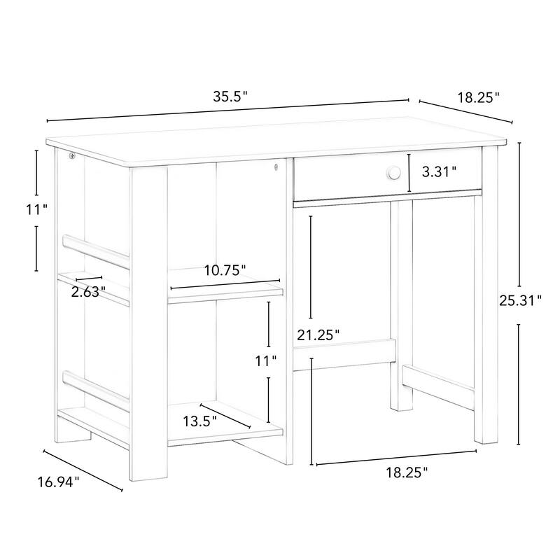 RiverRidge Kids Desk and Chair Set with 2 Art Storage Cubbies, 2 Side Bookshelves, and 2 10" Floating Bookshelves- White