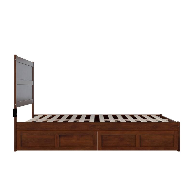 City Chic Bed with Drawers - Modern Storage Bed Frame - Walnut Finish - Bedroom Furniture