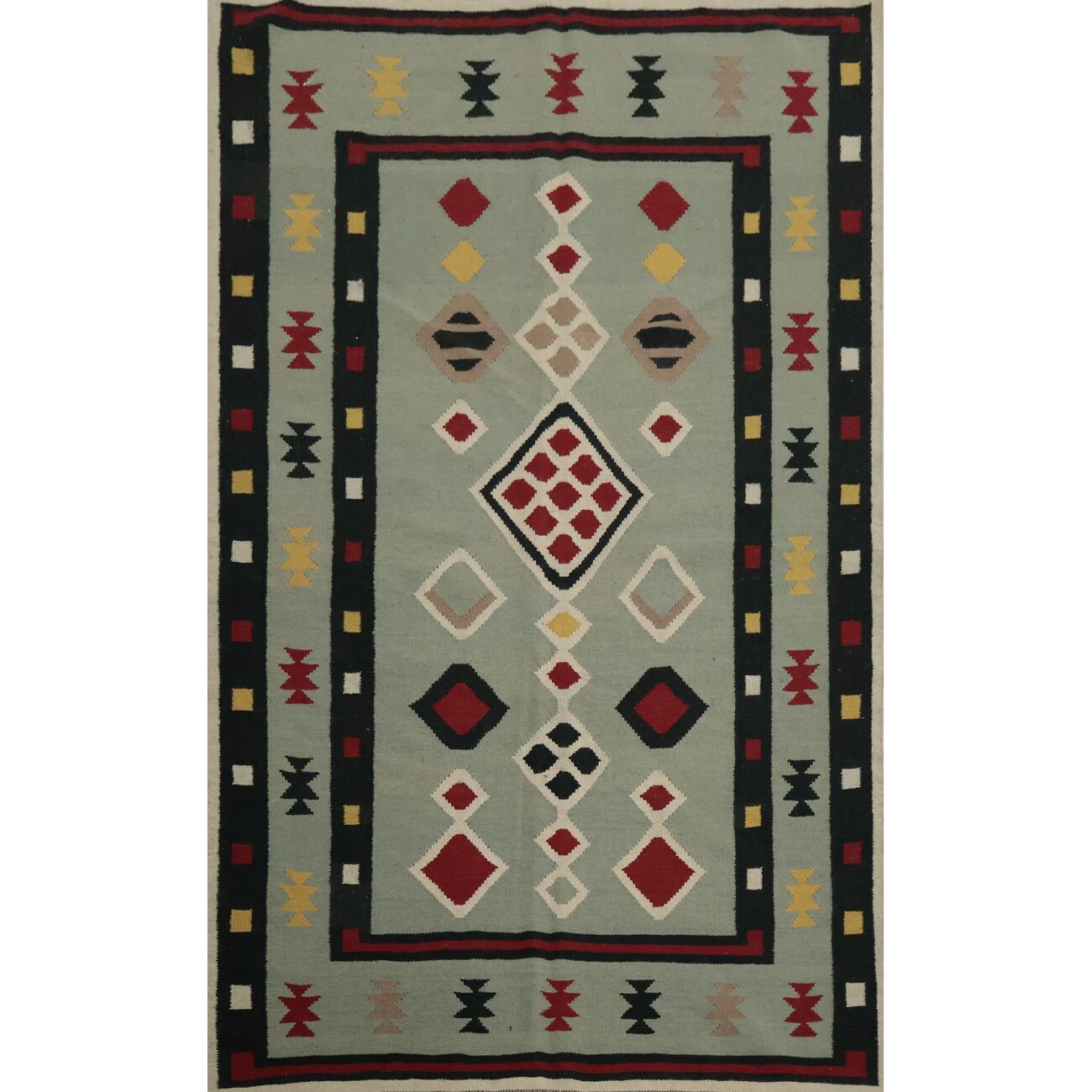 Hand Woven Oriental 100% Wool Carpet Southwestern Tribal Green Kilim Area Rug - 8' 1'' X 5' 2''