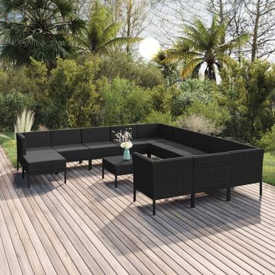13 Piece Patio Lounge Set with Cushions Poly Rattan Black