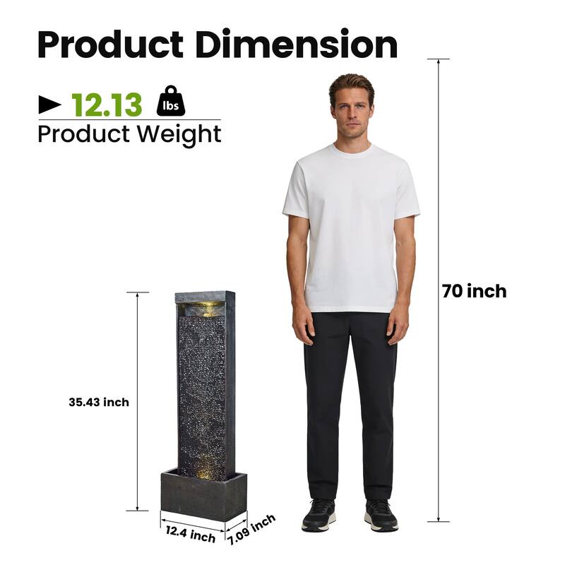 Vbal Modern Minimalist Water Curtain Outdoor Fountain with Base and LED Lights