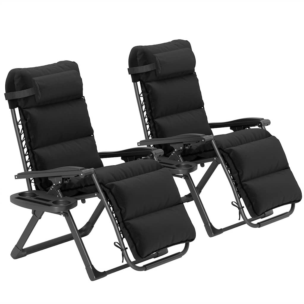 Set of 2 Outdoor Adjustable Reclining Lounge Chairs with Cushions and Headrest for Pool Seating - 25.6" W x 35.4" D x 44.1" H
