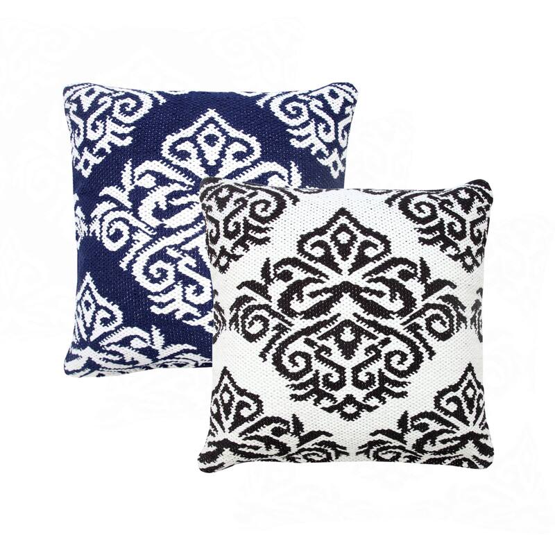 20" Black and White Damask Pattern Square Throw Pillow