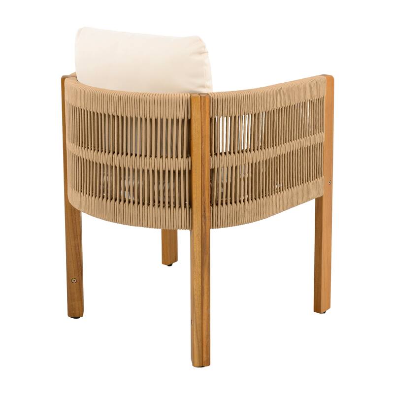 Acacia Wood Outdoor Dining Chairs 2-Pack with Brown Rope Handles, Washable Waterproof Cushions, 400 lbs Capacity