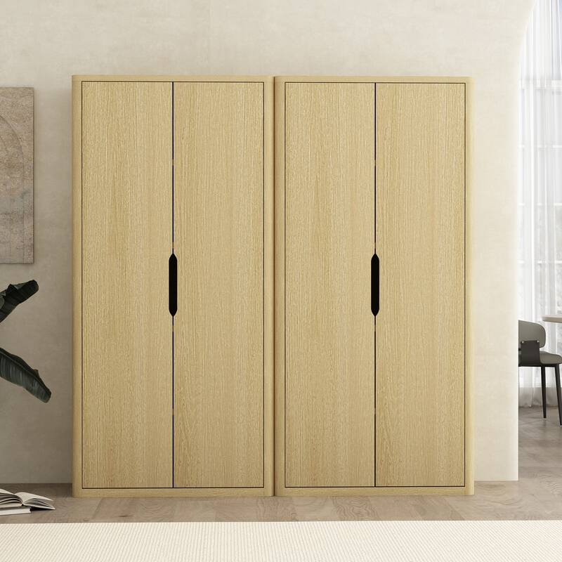 Manhattan Comfort Rivington Modern 38 In Bookcase Cabinet - Natural Oak - Set of 2