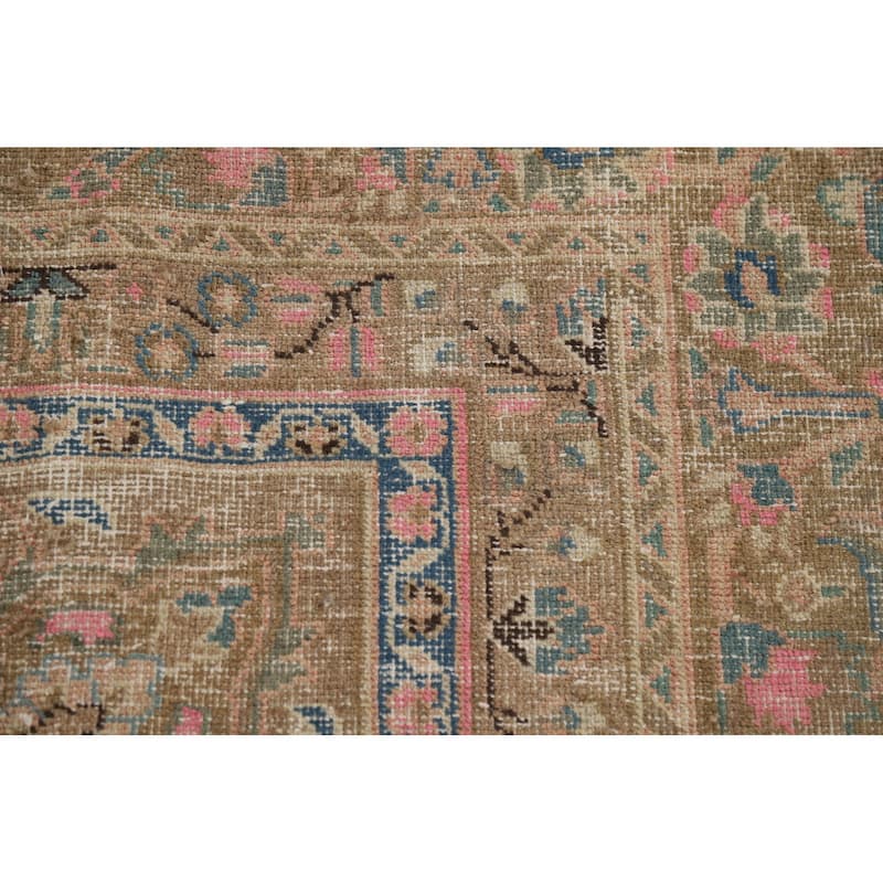 Distressed Pink Mashad Persian Antique Rug Hand-Knotted Wool Carpet - 9'8" x 12'5"