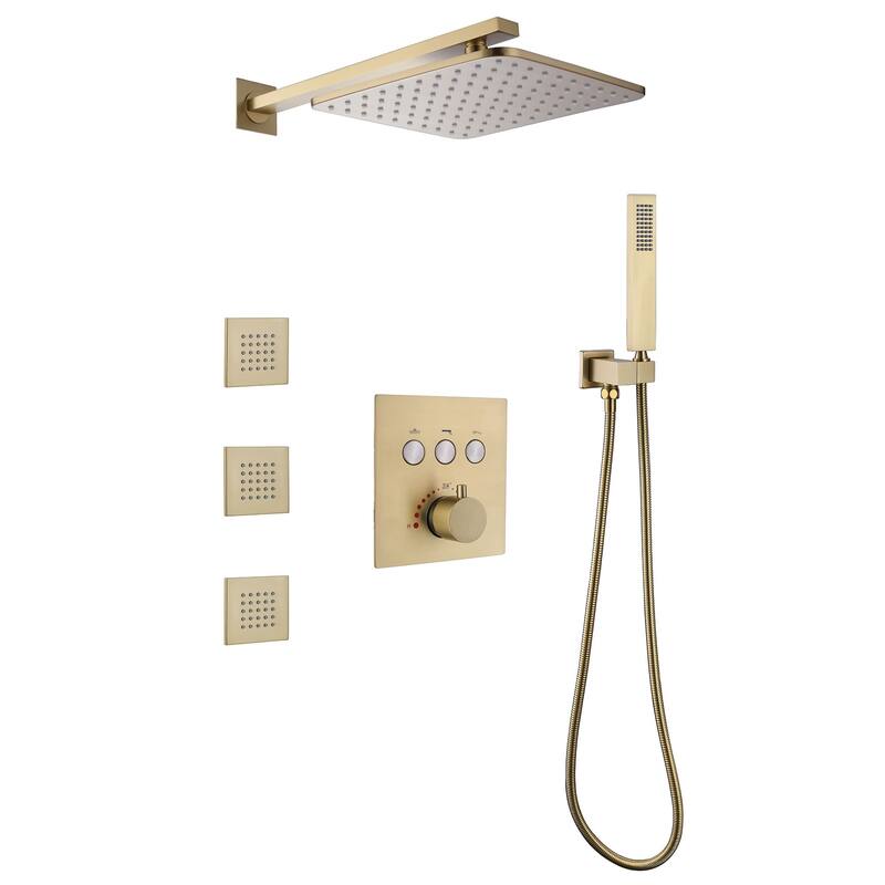 Thermostatic Shower System With Rough-in Valve Bathroom Shower Faucet With Hand Shower And Body Jet Rain 10 Inch Shower Head Set