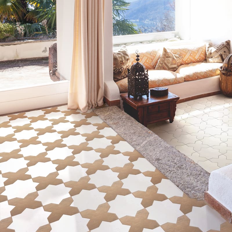 Merola Tile Argile Star Bianco with Cotto Cross 7" x 14" Porcelain Floor and Wall Tile - Kit (2 Tiles)