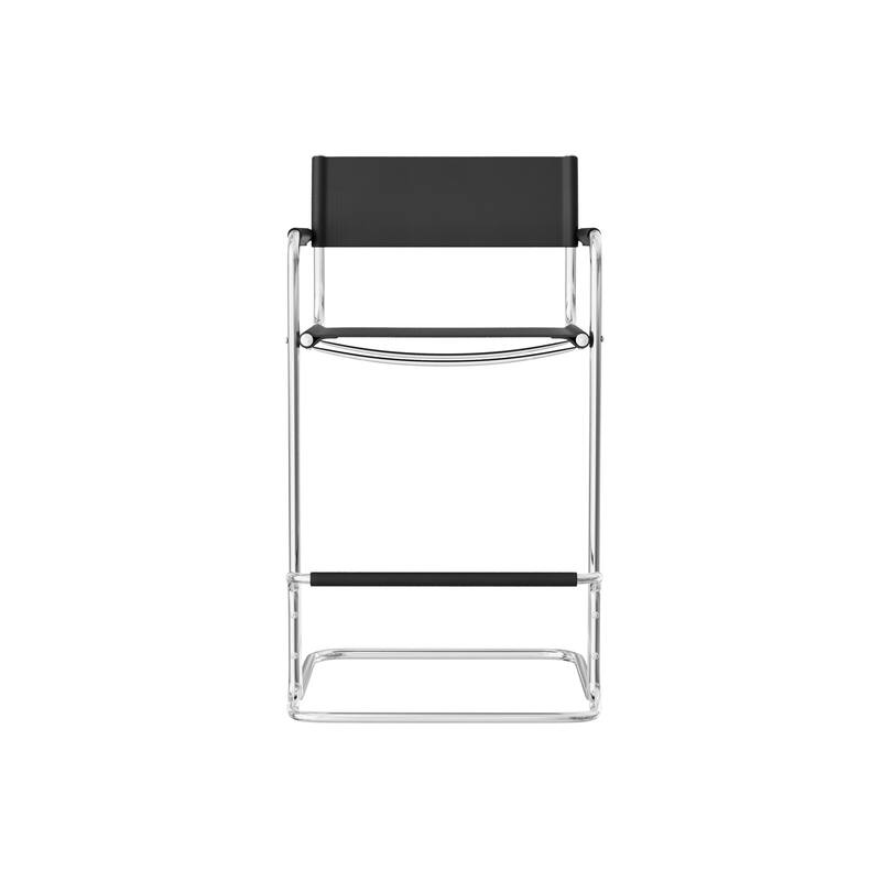 HomeRoots 30" Black and Silver Leather and Steel Bar Height Bar Chair