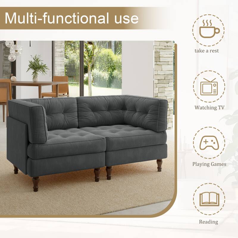 Oversized Sofa Corduroy Tufted Modular Sectional Set