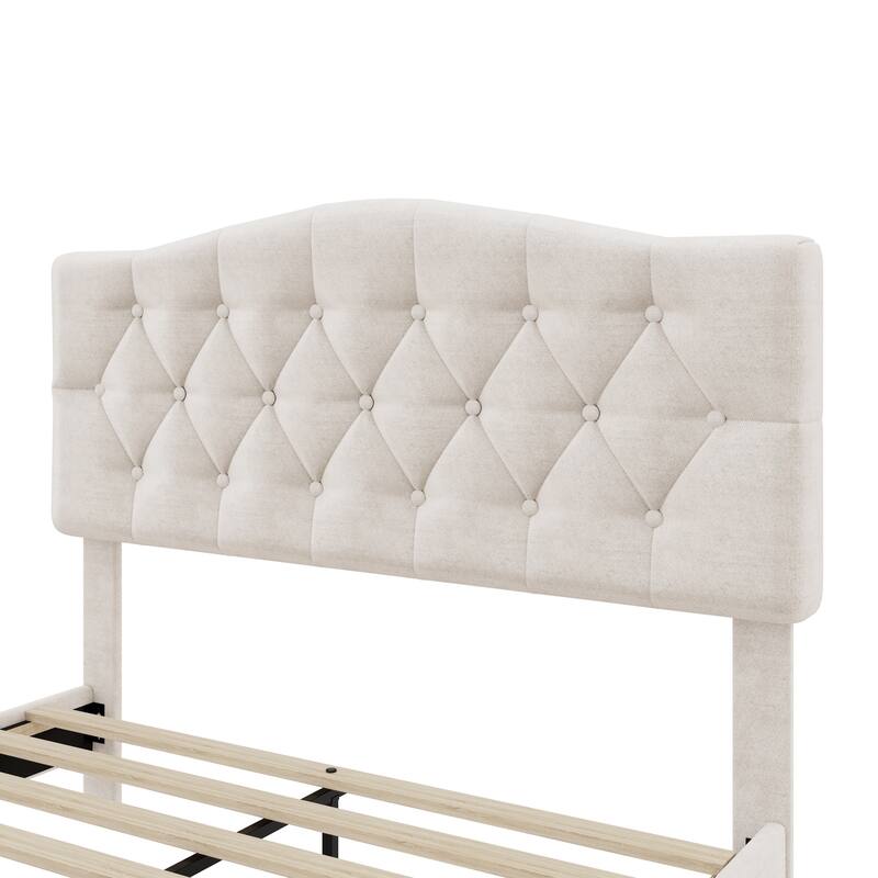 Upholstered Platform Bed with Saddle Curved Adjustable Headboard and Diamond Tufted Details