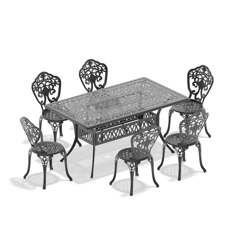 Traditions 7-Piece Patio Outdoor Dining Set with 6 Dining Chairs and Rectangular Dining Table, Rust Free