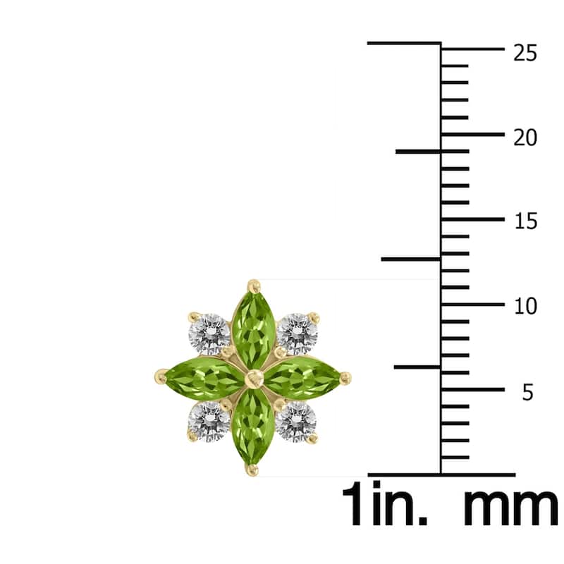 Marquee 1 Carat TW Peridot and Diamond Flower Earrings in 10K Yellow Gold