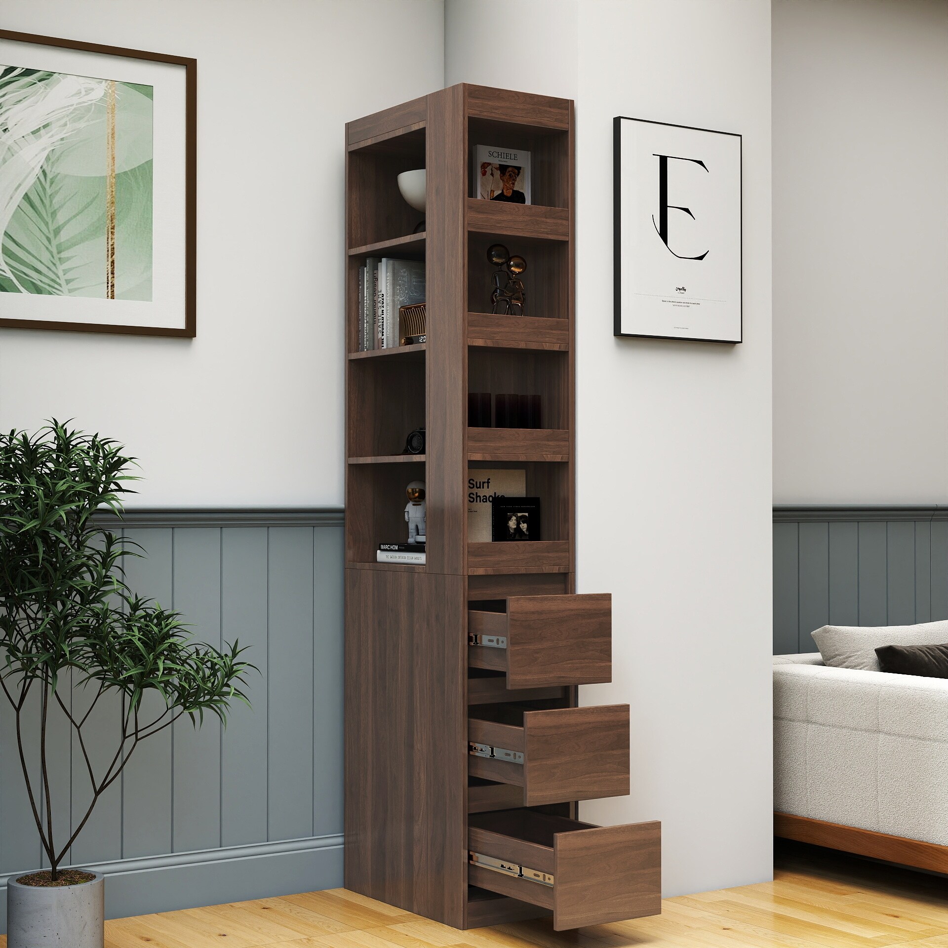 70.87" H Bookshelves with 4-Tier Open Shelf & 3 Side Drawer
