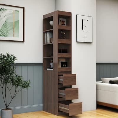 70.87" H Display Storage Cabinet,4-Tier Shelf,3 Side Drawers & 4 small display shelves,Modern Wooden Tall Bookshelf Bookcase