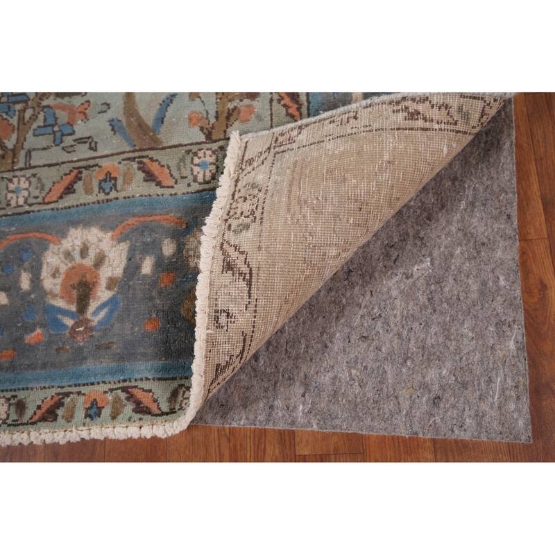 Distressed Tabriz Persian Vintage Area Rug Handmade Grey Wool Carpet - 6'8" x 9'8"