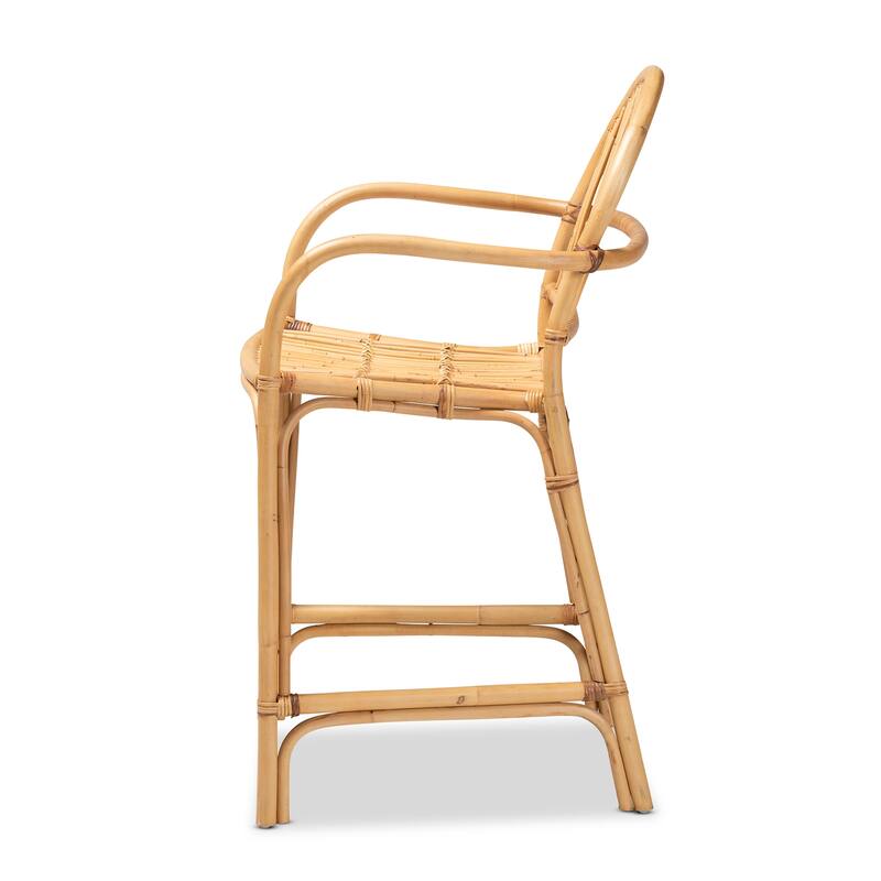 Tugera Modern Bohemian Natural Brown Rattan Counter Stool