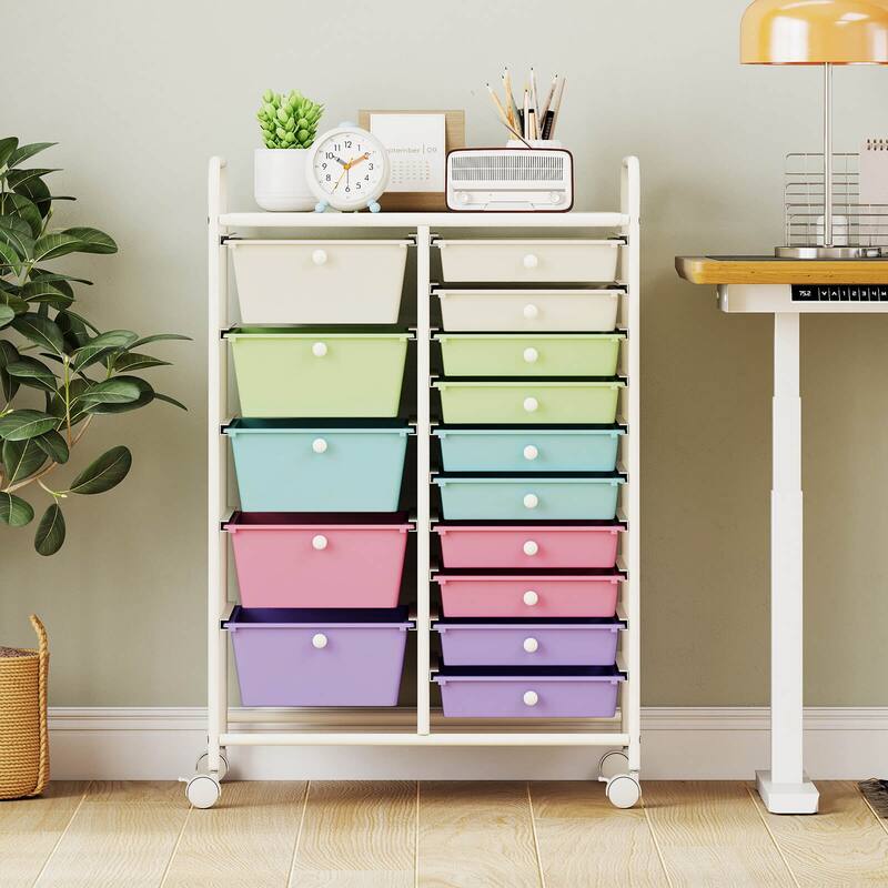 Costway 15 Drawer Rolling Storage Cart Tools Scrapbook Paper Office - See Details