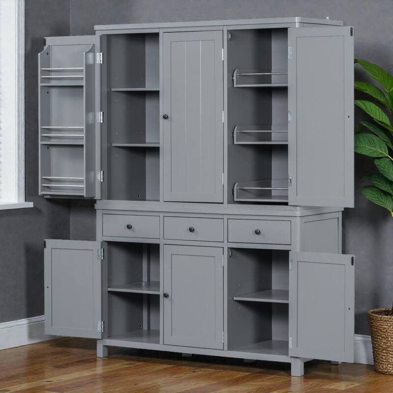 74.8 Inch Farmhouse Kitchen Pantry Cabinet, 53x20 Large Freestanding Storage with Drawers, Door Shelves and Pull-Out Trays
