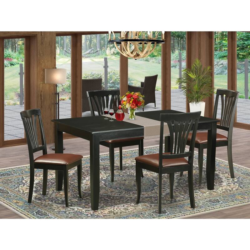 Retro Dining Set - 7 Piece Kitchen Table & Chair Set - Asian Hardwood - Black Finish