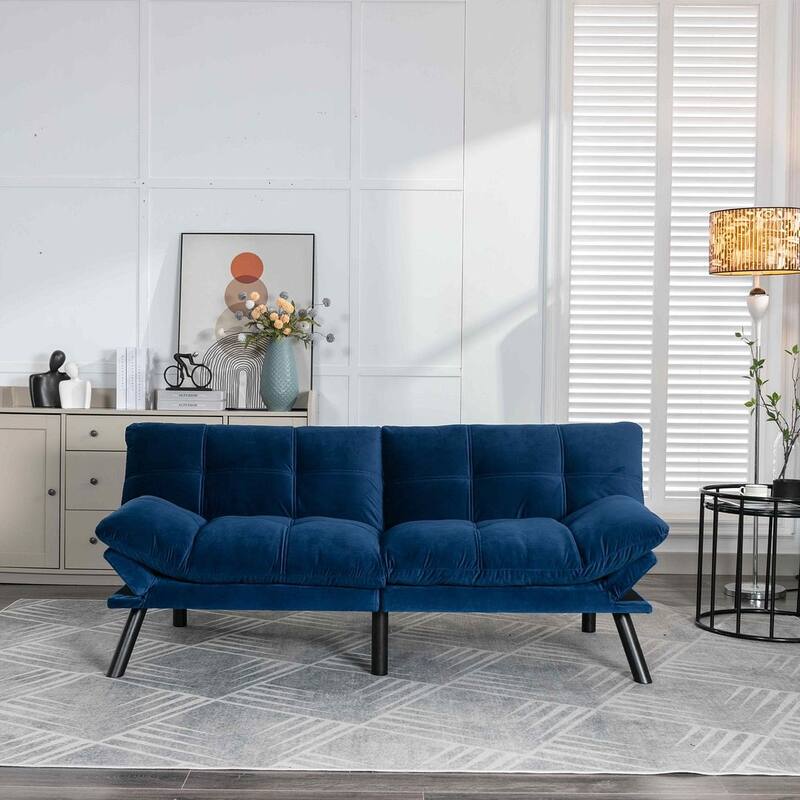 Modern Upholstered 2-Seater Sofa Bed with Adjustable Backrest and Armrests - 70:l - Navy Blue