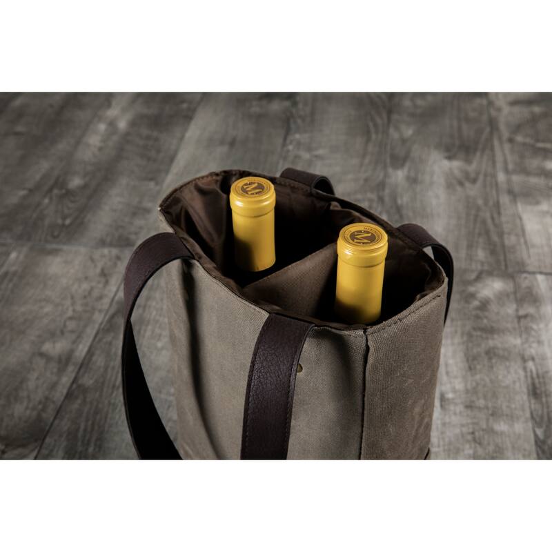 2 Bottle Insulated Wine Cooler Bag - Khaki Waxed Canvas - N/A