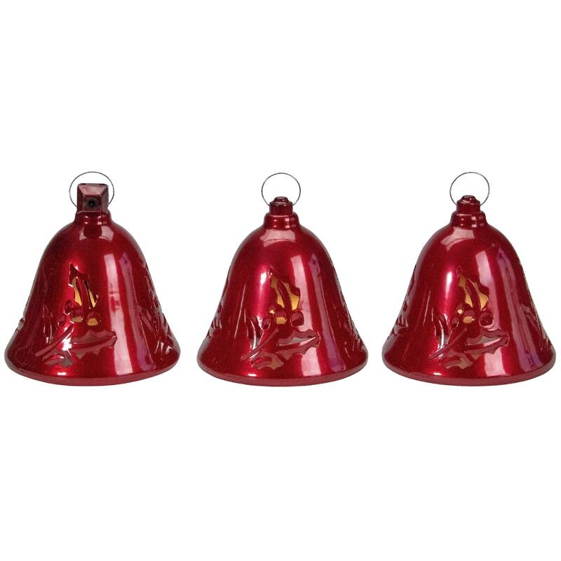 Set of 3 Musical Lighted Red Bells Christmas Decorations 6.5"