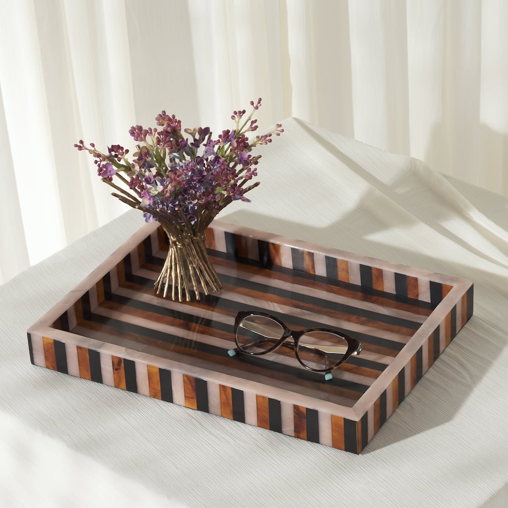 SAFAVIEH Home Ina Black/Brown Resin 14.2"W x 10"D x 1.5"H Rectangle Tray