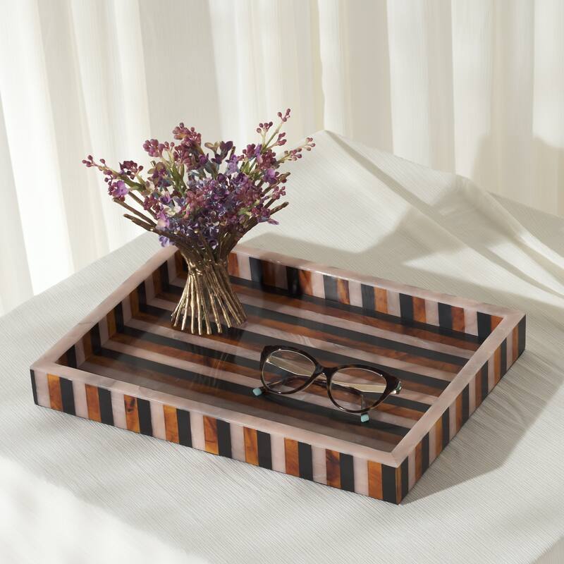 SAFAVIEH Home Ina Black/Brown Resin 14.2"W x 10"D x 1.5"H Rectangle Tray