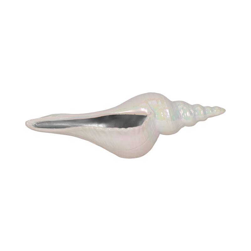 Ceramic Long Iridescent Seashell Figurine - Ivory