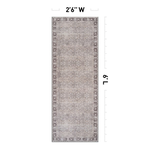 dimension image slide 23 of 27, Vintage Washable Rug – Low Pile with Subtle Pattern, Perfect for Neutral Spaces in Living Room, Entryway, or Bedroom
