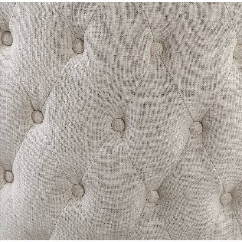 35" Cream Button Tufted Accent Chair with Nailhead Trim and Dowel Legs