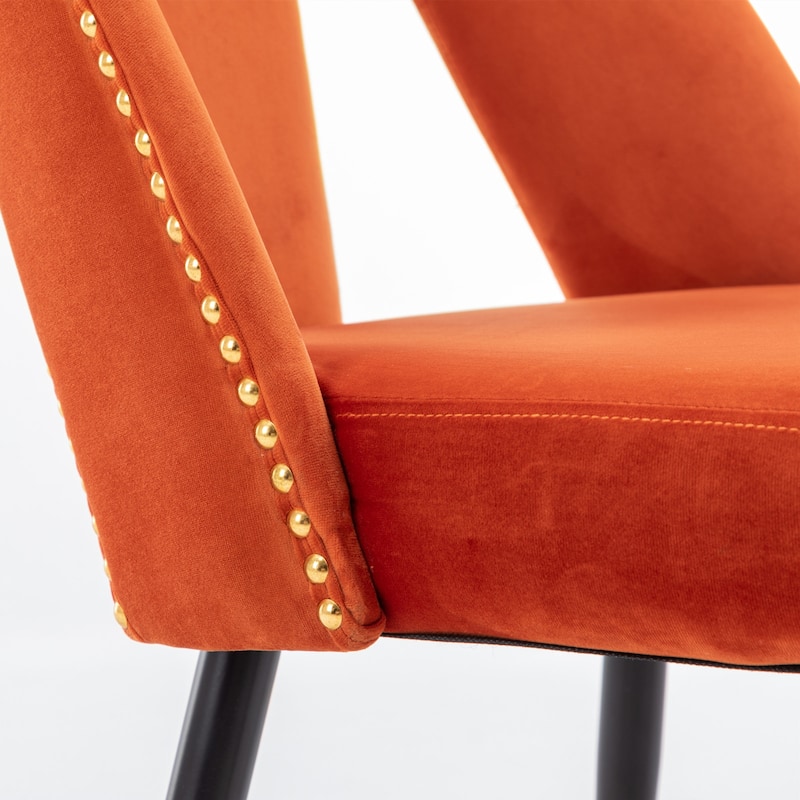 Set of 2 Modern & Contemporary Upholstered Dining Chairs with Nailheads and Metal Legs