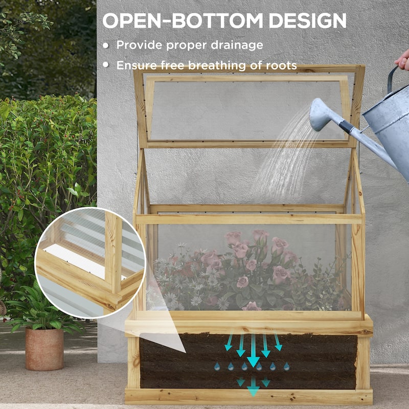 Outsunny Raised Garden Bed with Polycarbonate Greenhouse, Garden Wooden Cold Frame Greenhouse