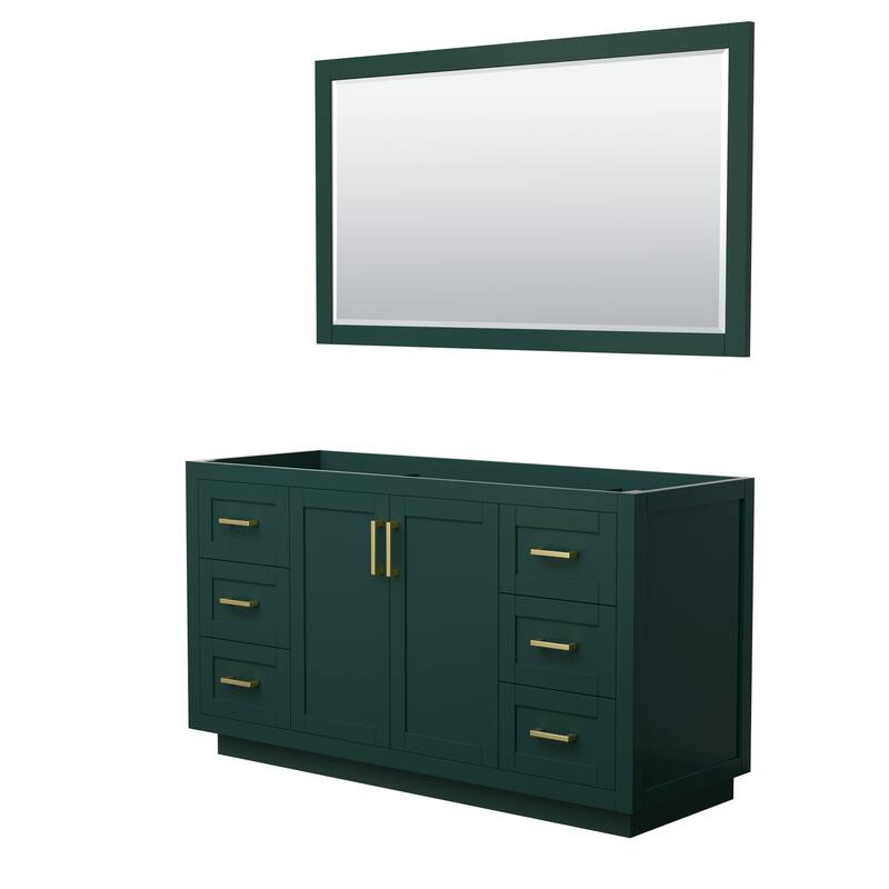 Miranda Bathroom Vanity Cabinet, 58-Inch Mirror - 60-Inch Single - Green, Brushed Gold Trim, No Top