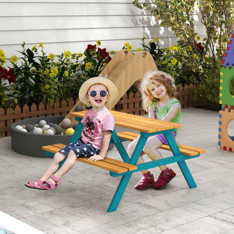 35'' Outsunny Kids Picnic Table Set with Wooden Table, with Seating