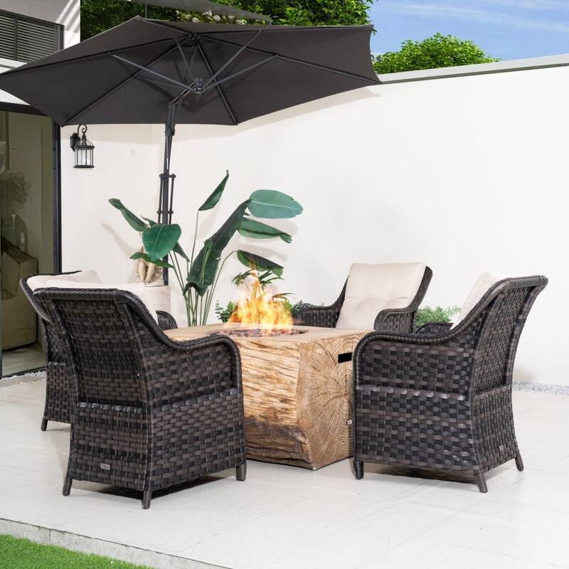 5-piece Outdoor 50,000 BTU Terrafab Composite Fire Pit Table Set with 4 Chairs