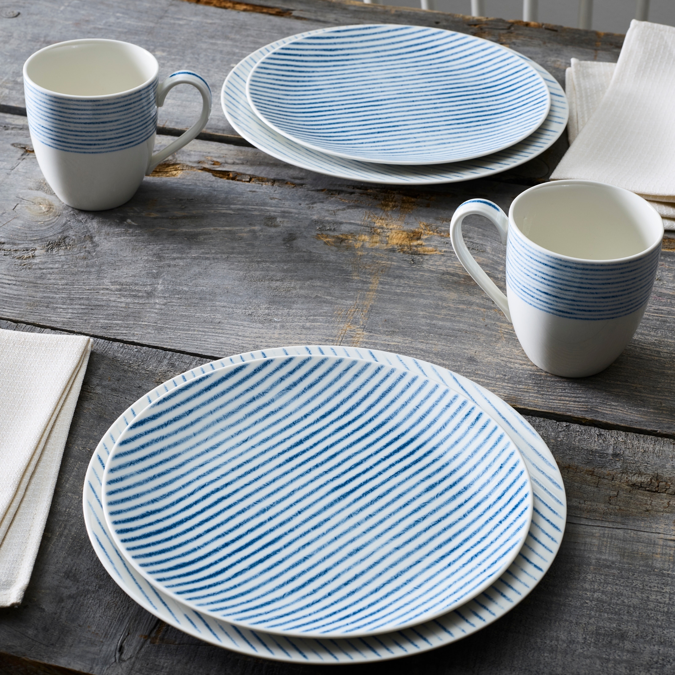 Noritake Hammock Set Of 4 Coupe Dinner Plates - Stripes, 11