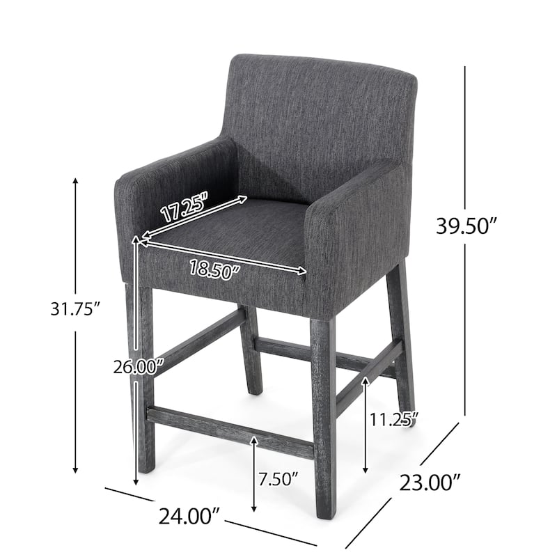 Roomfitters Upholstered 26 Inch Counter Stool with Armrests and H-Frame Base, Charcoal Gray