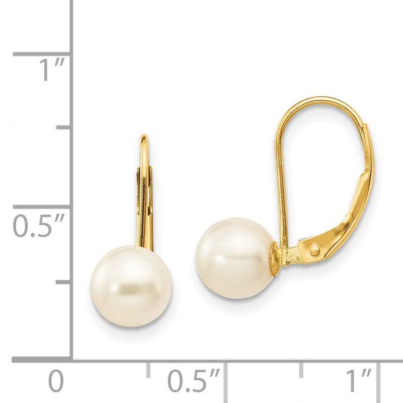 Curata 14k Yellow Gold 6 6.5mm Freshwater Cultured Pearl Leverback Earrings (19x6.5mm)